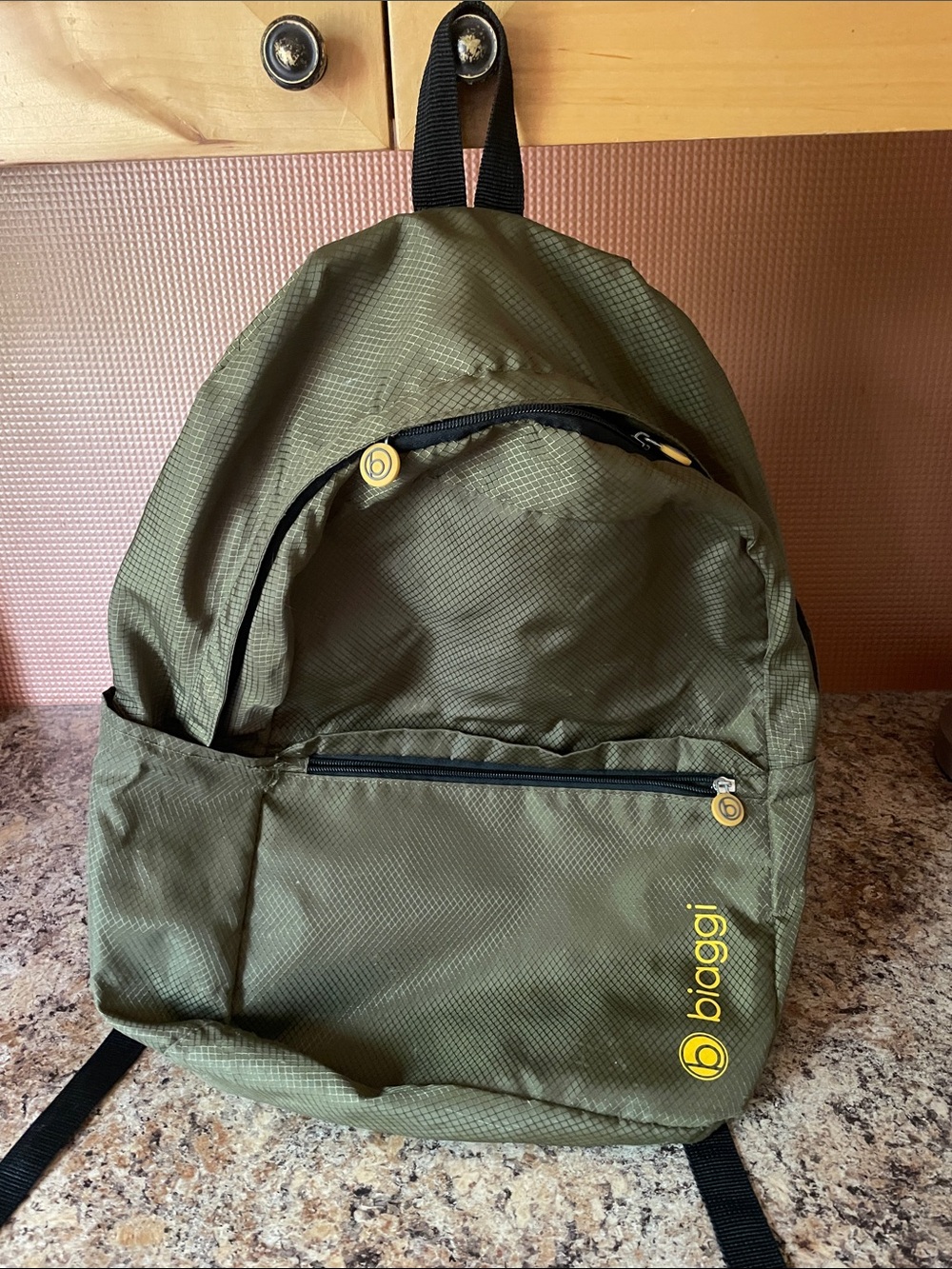 biaggi Olive Green Backpack with Yellow Accents